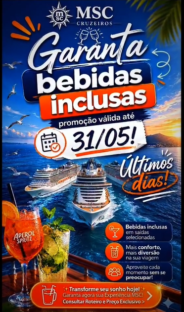 Promoção MSC Cruzeiros - Garanta bebidas inclusas